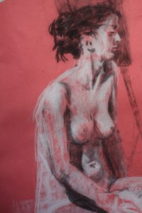 Lady side profile red paper life drawing - Tolbiny